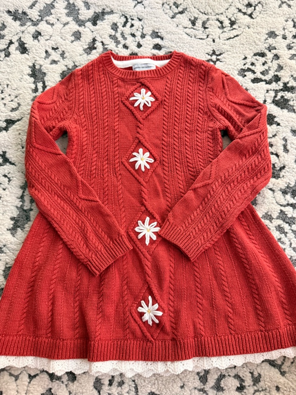 cupcakes & cashmere Red Cable-Knit Daisy Accent Sweater